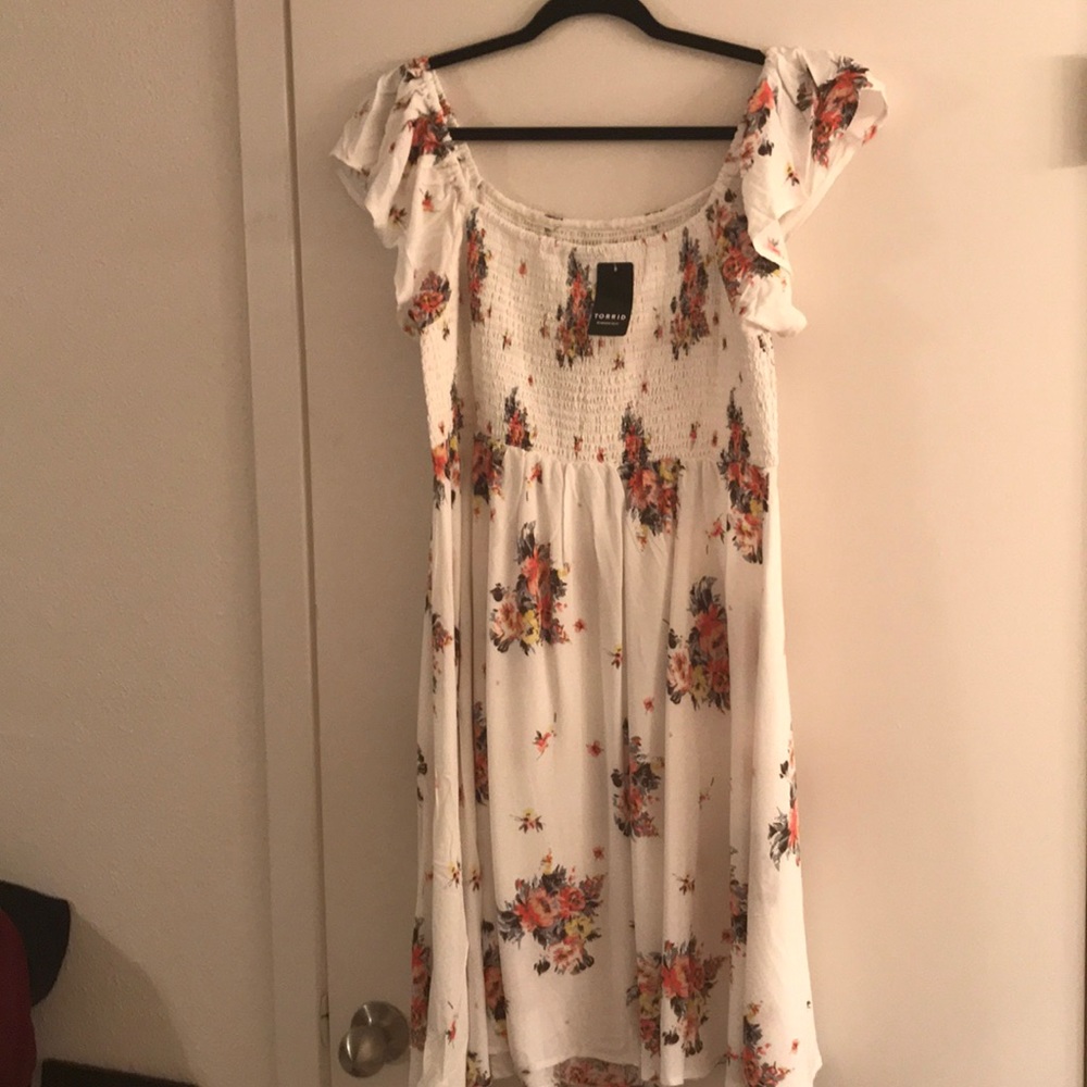 Torrid White Smocked Floral Dress